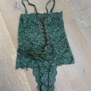 Emerald green lace up bodysuit